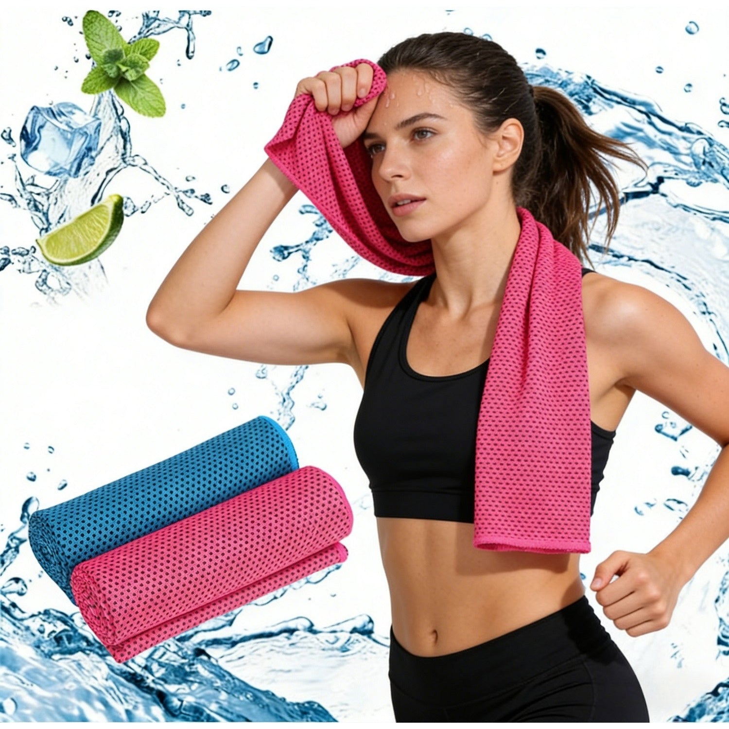 2er-Set kühlende Mikrofasertücher – Sky Blue & Magenta
