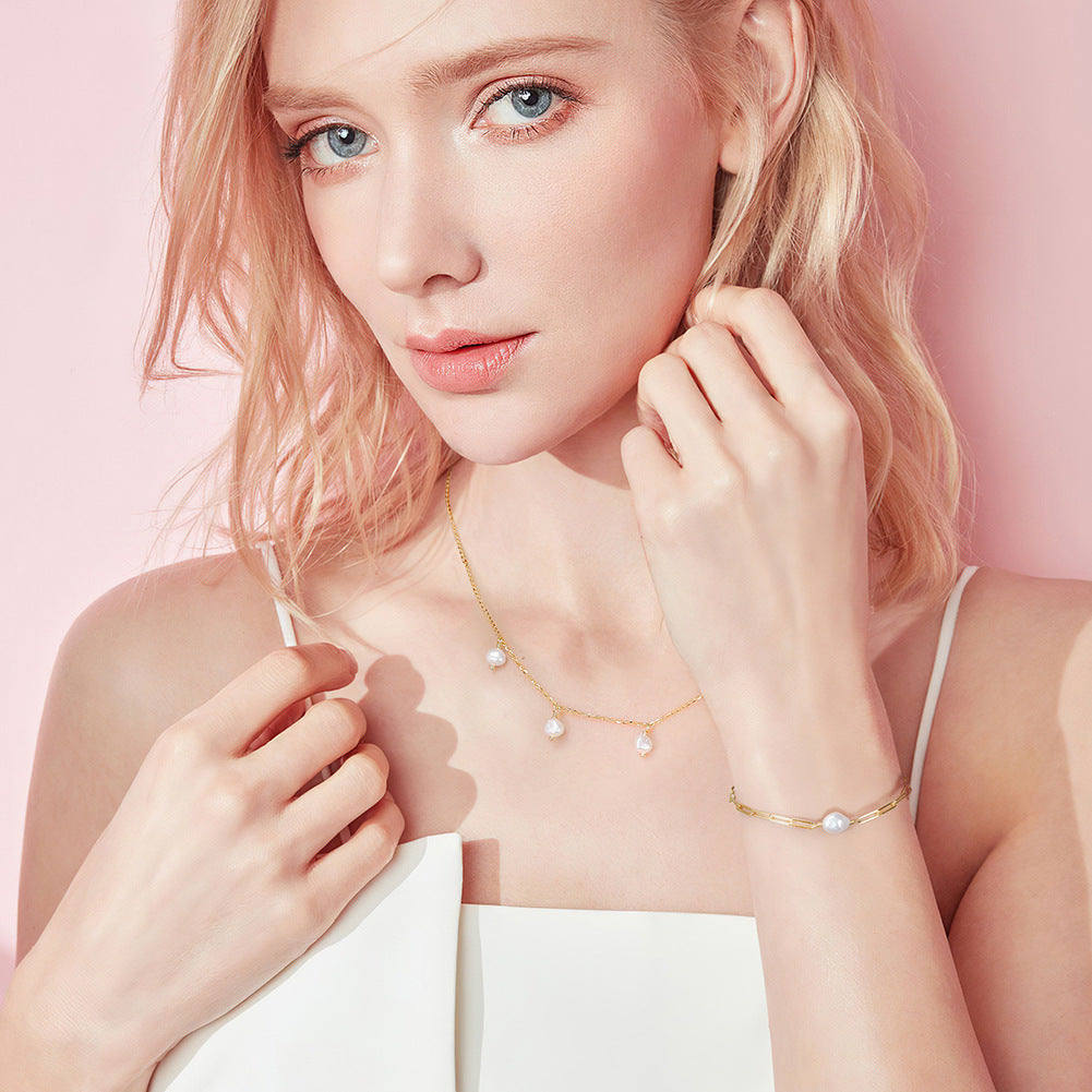 Barockperlen-Armband mit Paperclip-Kette