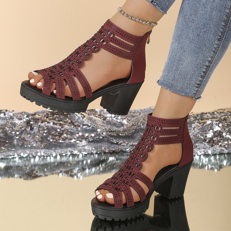 Vintage-Sandalen mit Peeptoe und Reissverschluss