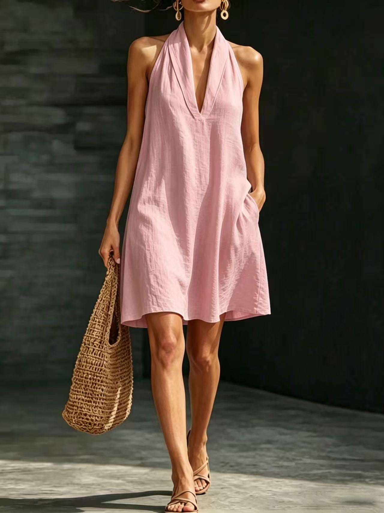 Einfaches V-Ausschnitt-Kleid