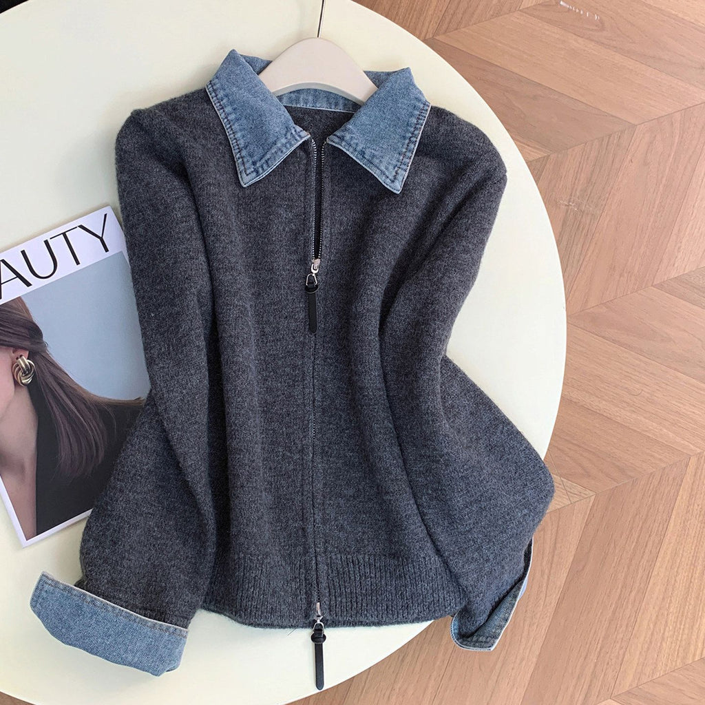 Retro Denim Strick-Cardigan