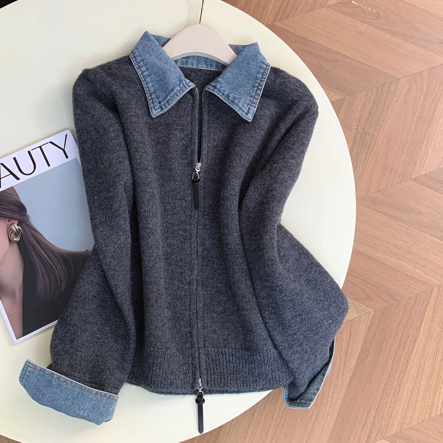 Retro Denim Strick-Cardigan