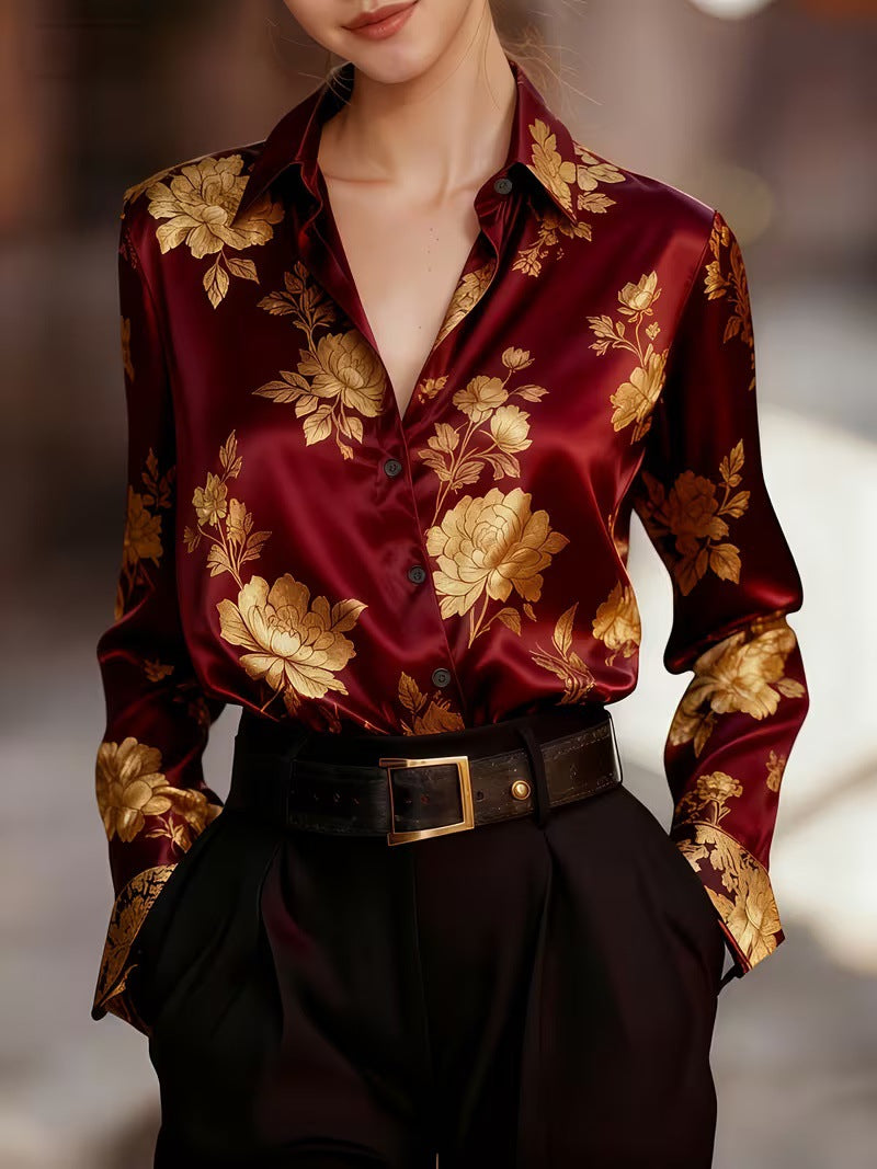 Damen Langarm-Satinhemd mit Druck – Bild 8 | LuxeStyle