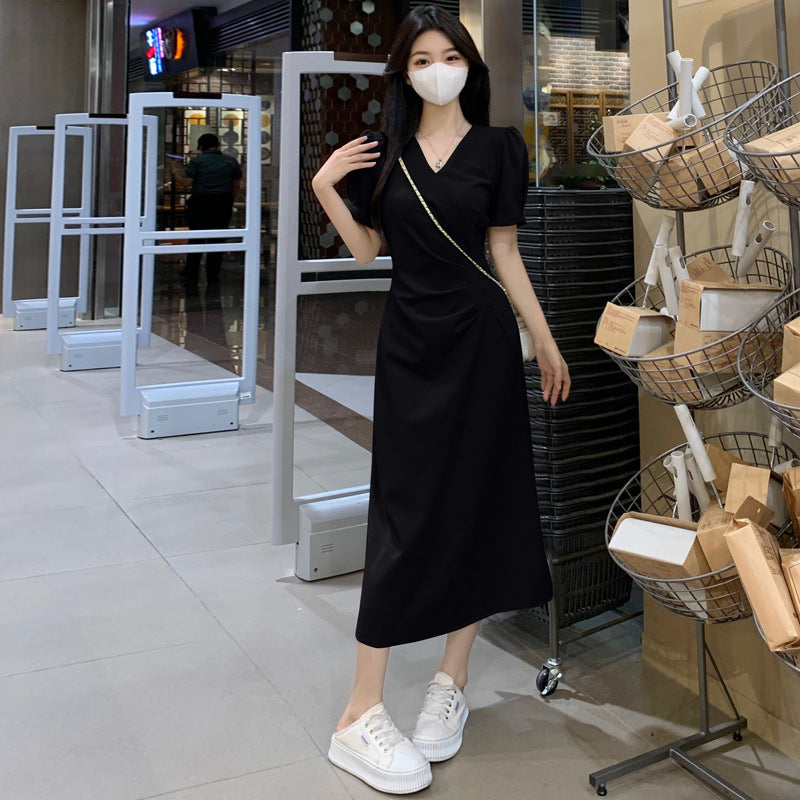 Plissiertes A-Linien Kleid mit Puffärmeln – Bild 3 | LuxeStyle