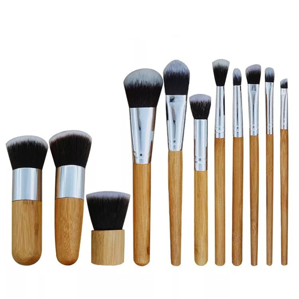 11 Make-up Pinsel mit Bambusgriff im Leinensäckchen – Bild 2 | LuxeStyle