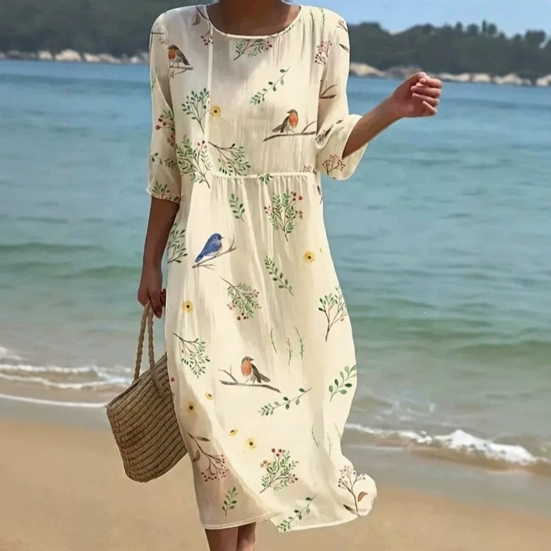 Sommerkleid mit abstraktem Mid-Waist-Print