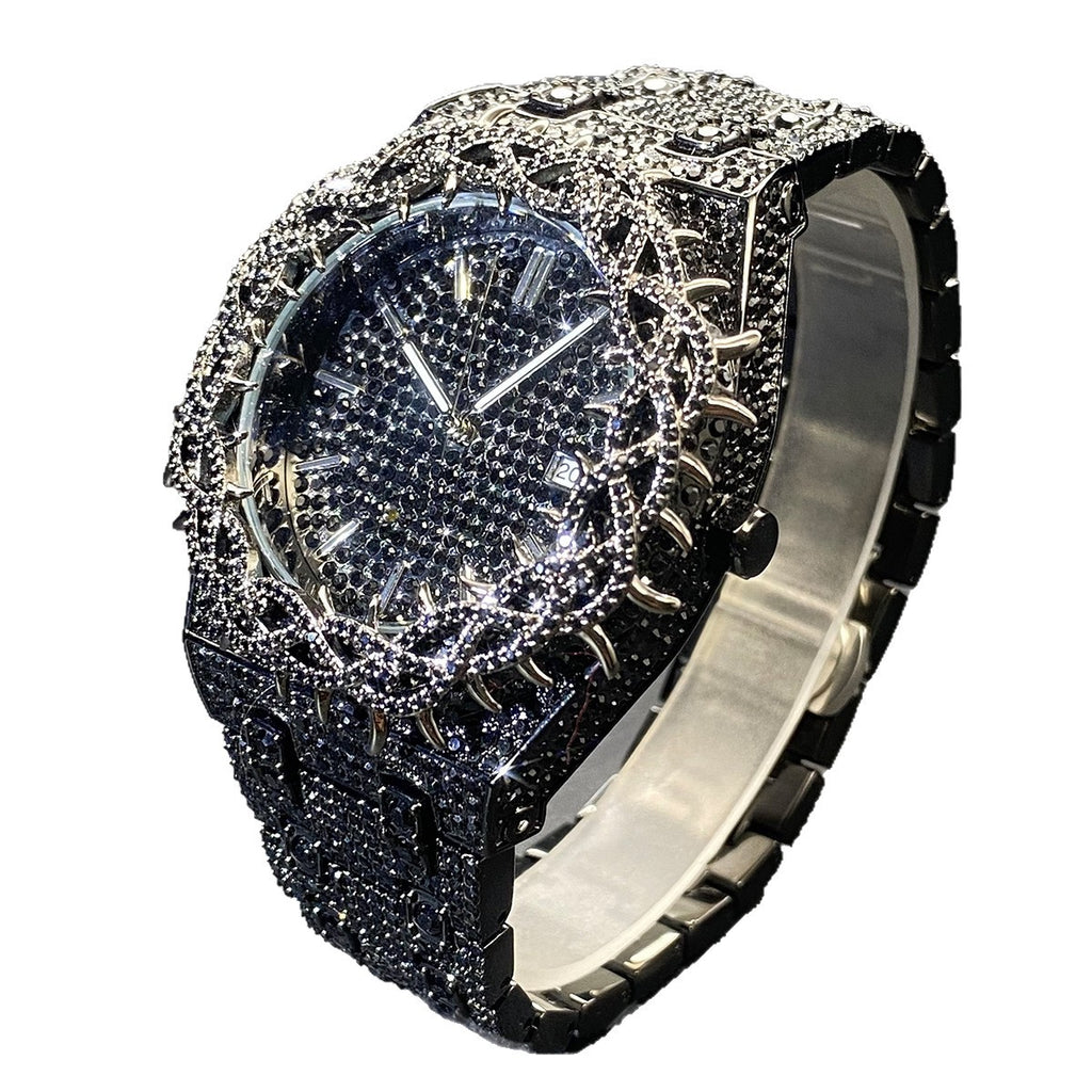 Männerarmbanduhr mit grünen Zirkon-Einlagen