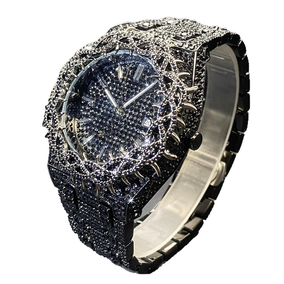 Männer-Armbanduhr mit grünen Zirkon-Einlagen