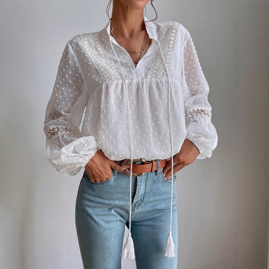 Damen Bluse mit Spitze und Laternenärmeln – Bild 3 | LuxeStyle