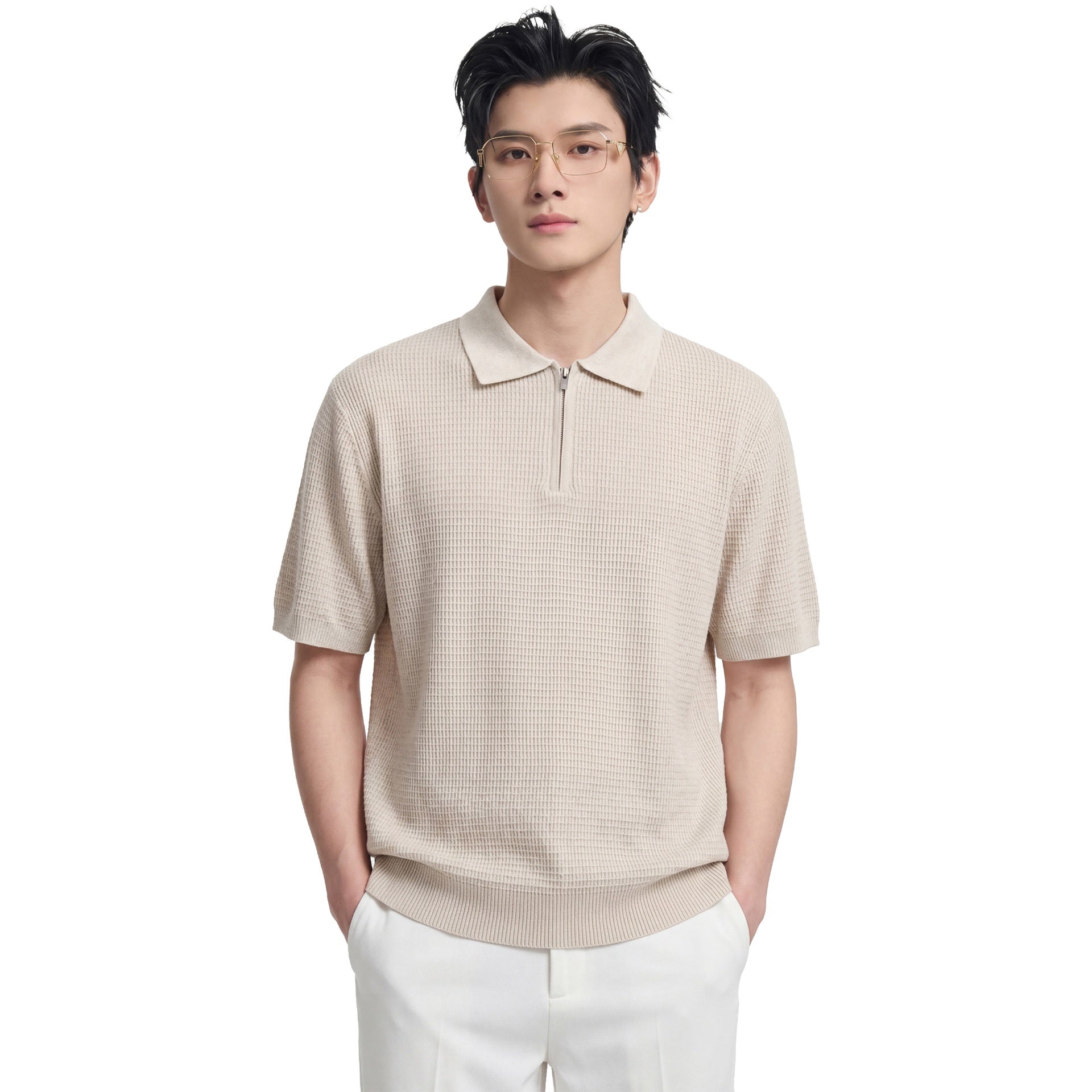 Waffle-Strick Kurzarmhemd Business-Casual