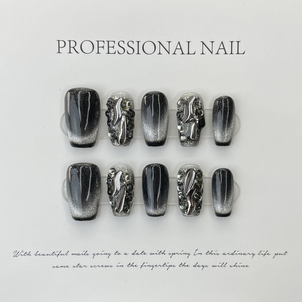 Cat's Eye Fake Nails – Schwarz-Weiss | LuxeStyle