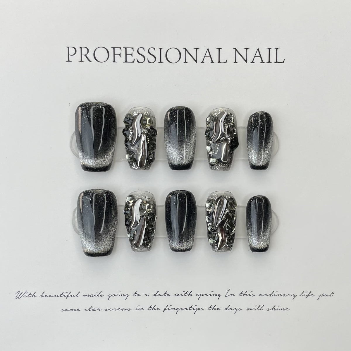Cat's Eye Fake Nails – Schwarz-Weiss | LuxeStyle