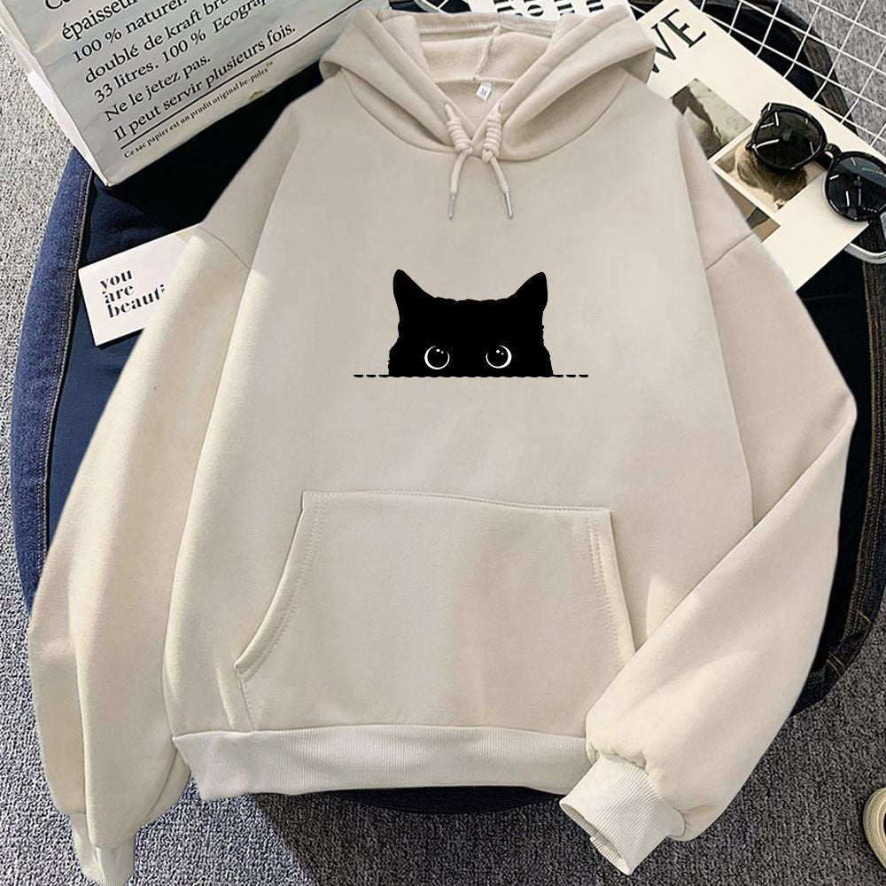 Geometrisches Katzenmuster Hoodie Damen