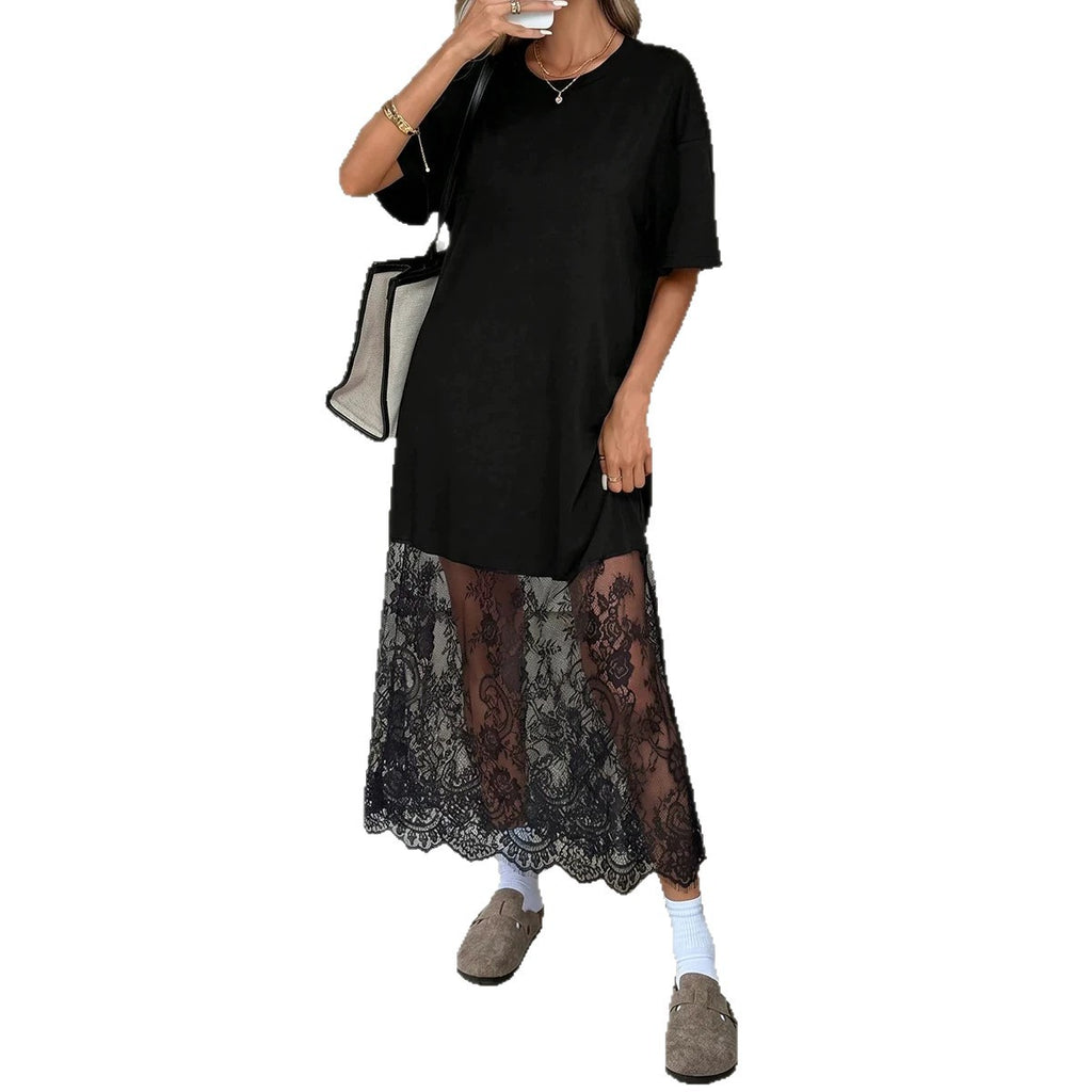 Lässiges Kurzarm‑Kleid mit Spitzenbesatz – Bild 3 | LuxeStyle