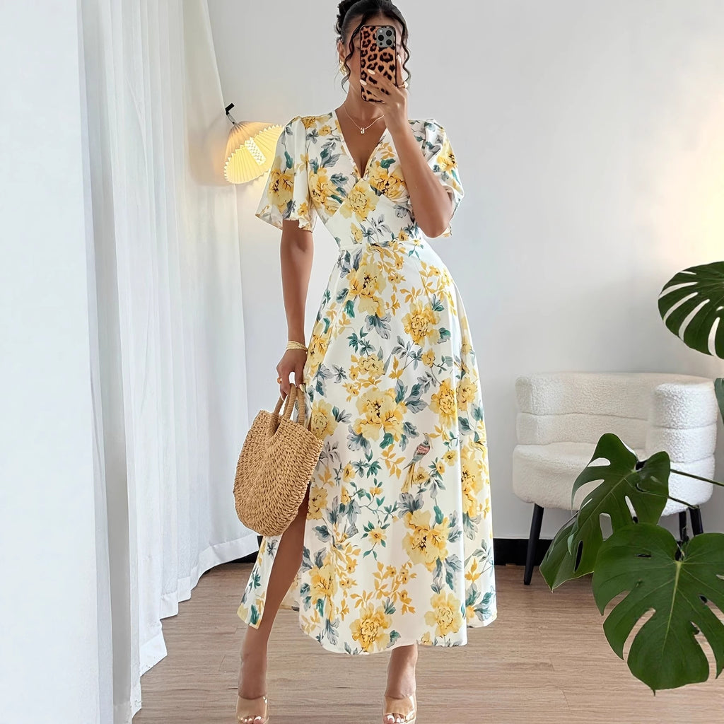 Tailliertes A-Linien Midikleid mit Blumendruck – Bild 3 | LuxeStyle