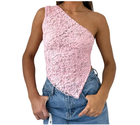 Lace Backless Top mit asymmetrischem Ausschnitt