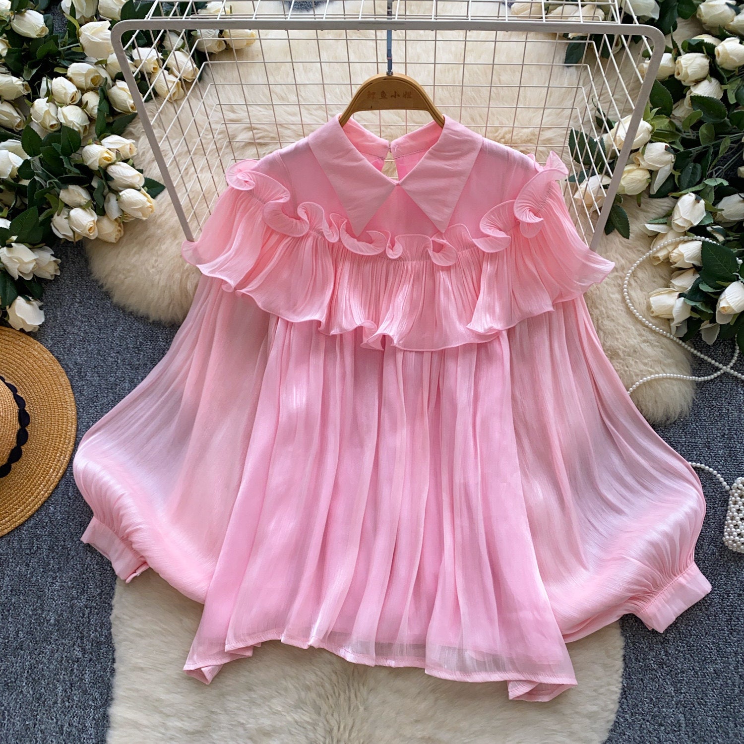Rüschenbluse mit Laternenärmeln