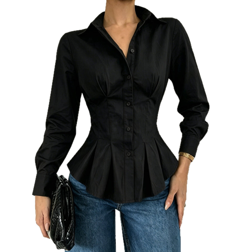 Langarm-Shirt mit gefalteter Taille – Bild 5 | LuxeStyle