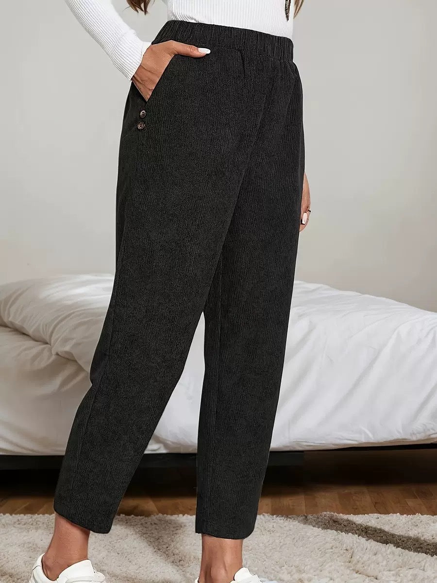 Cord-Pants mit Taschen, hoher Bund