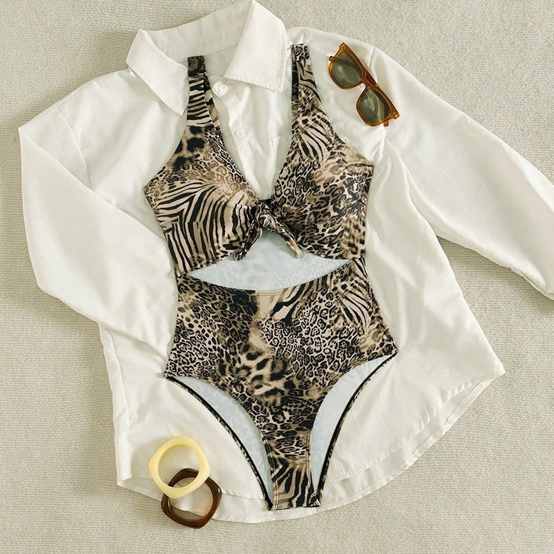 Leopard-Print Einteiler-Badeanzug