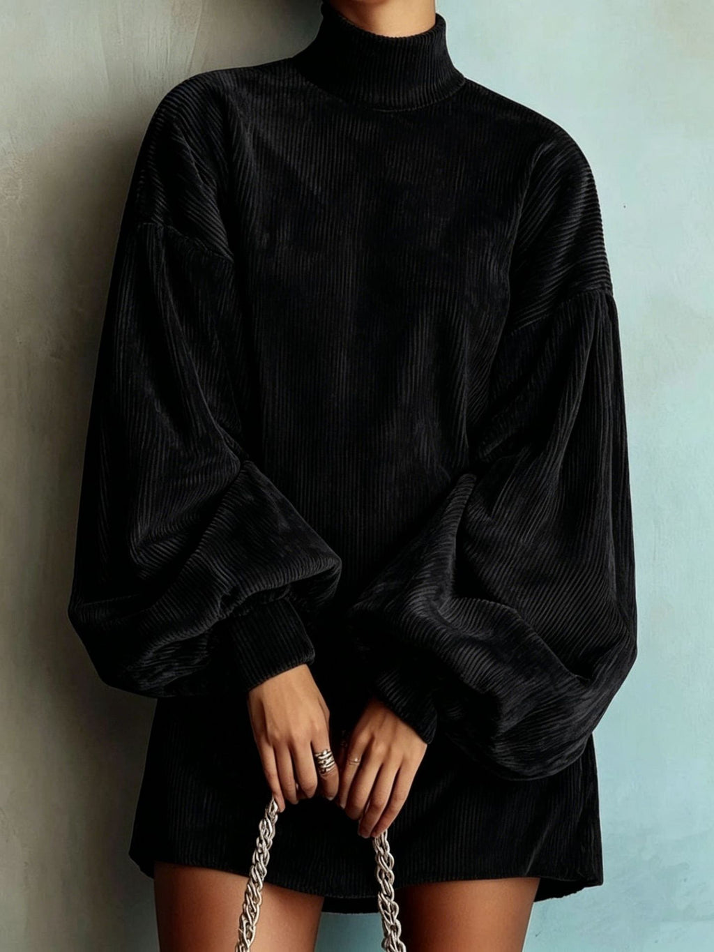 Loose-fit Langarm-Kleid mit Puffärmeln