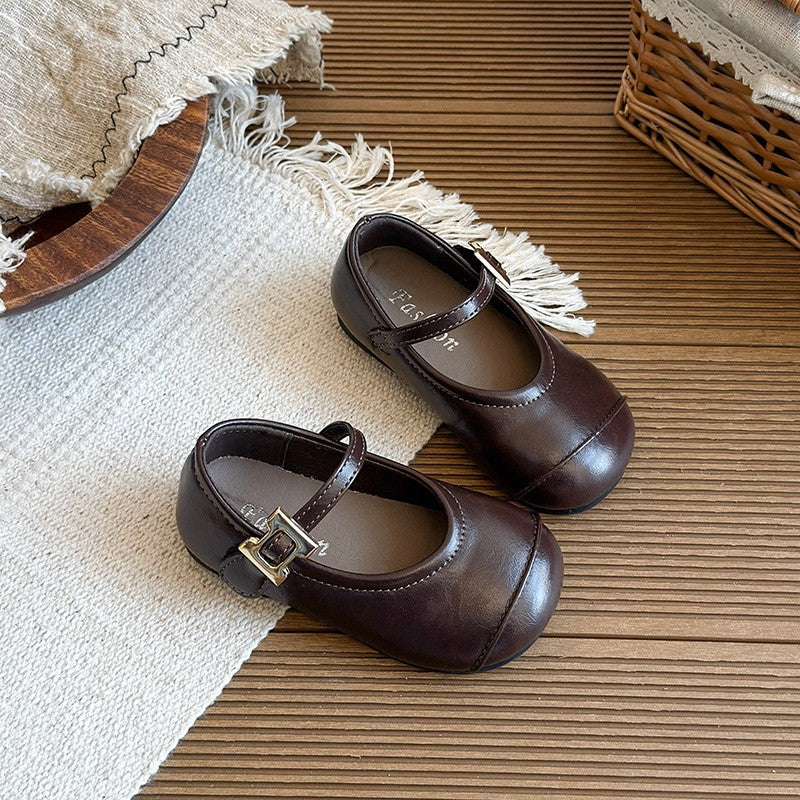 Schwarze Mädchen-Schuhe, koreanischer Stil, weiche Sohle, Retro-Prinze