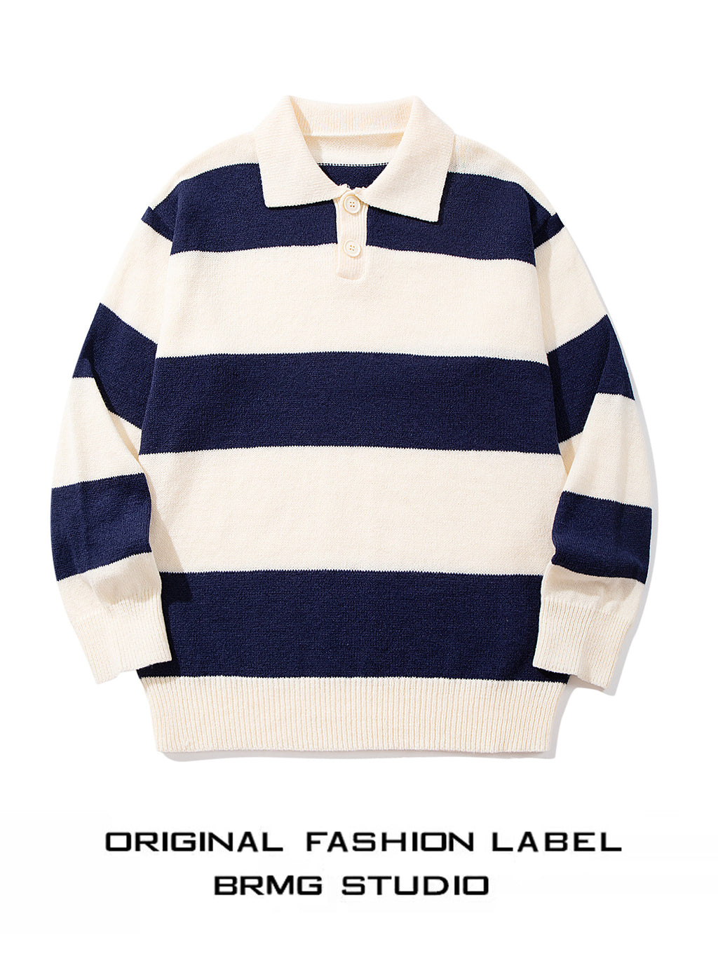 Herren Streifen Strickpullover mit Kontrastkragen