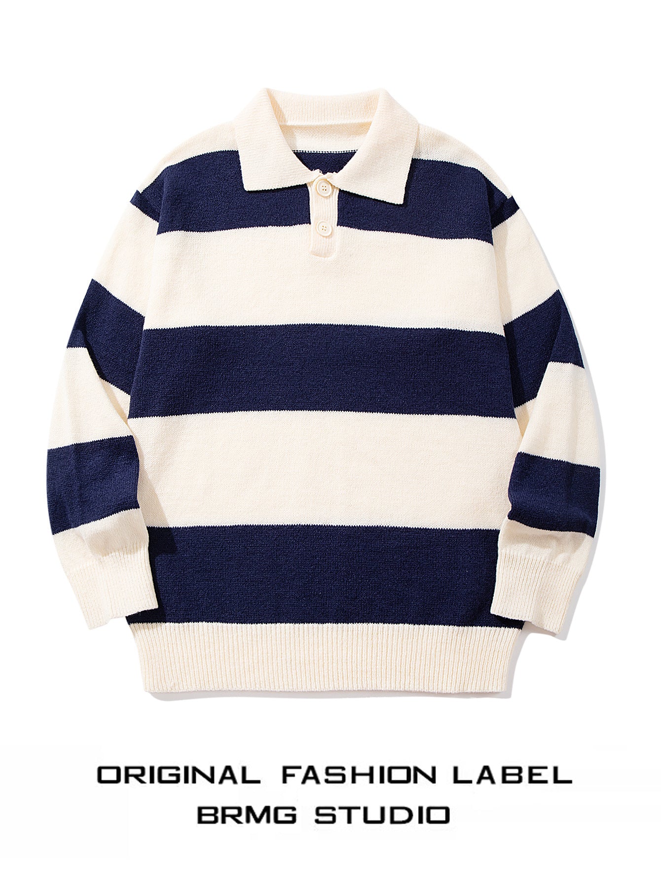 Herren Streifen Strickpullover mit Kontrastkragen