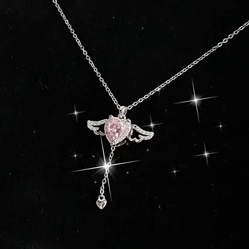Cupid Herz Engel Flügel Halskette mit Zirkonia