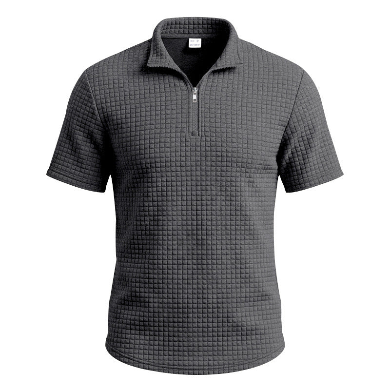 Herren Jacquard Plaid Polo-Shirt Weit geschnitten Stehkragen Kurzarm