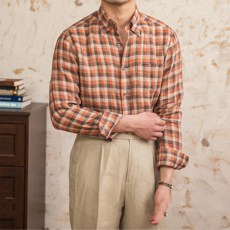 Leinen Shirt mit langen Ärmeln, Kaffee-rot – Bild 3 | LuxeStyle