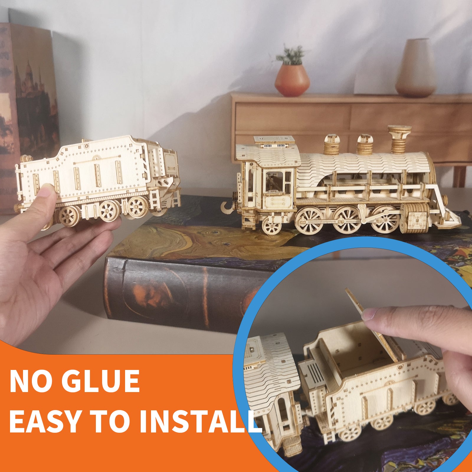 3D Holzpuzzle: Mechanischer Zug