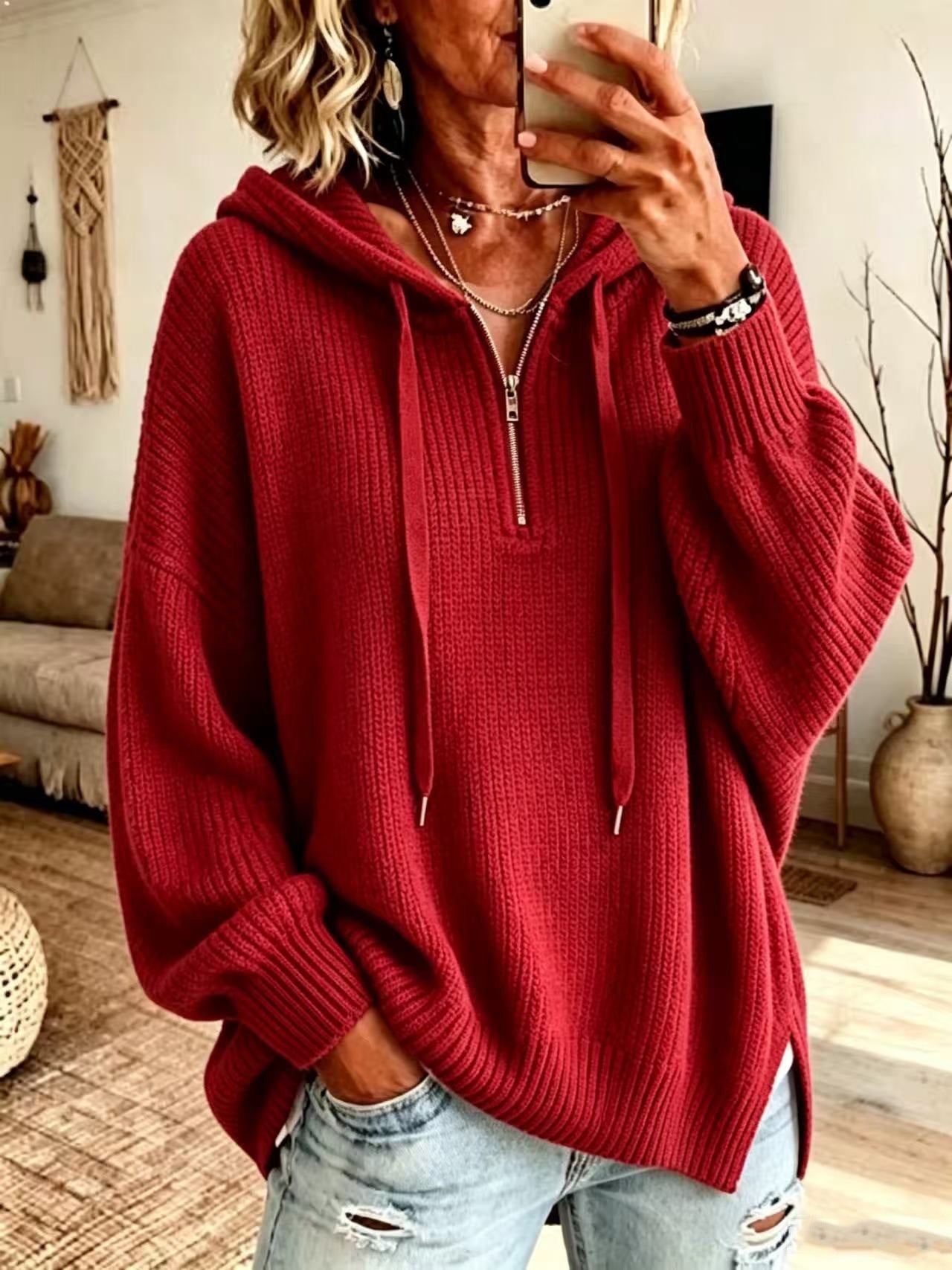 Gestreifter Half-Zip Pullover mit Stehkragen