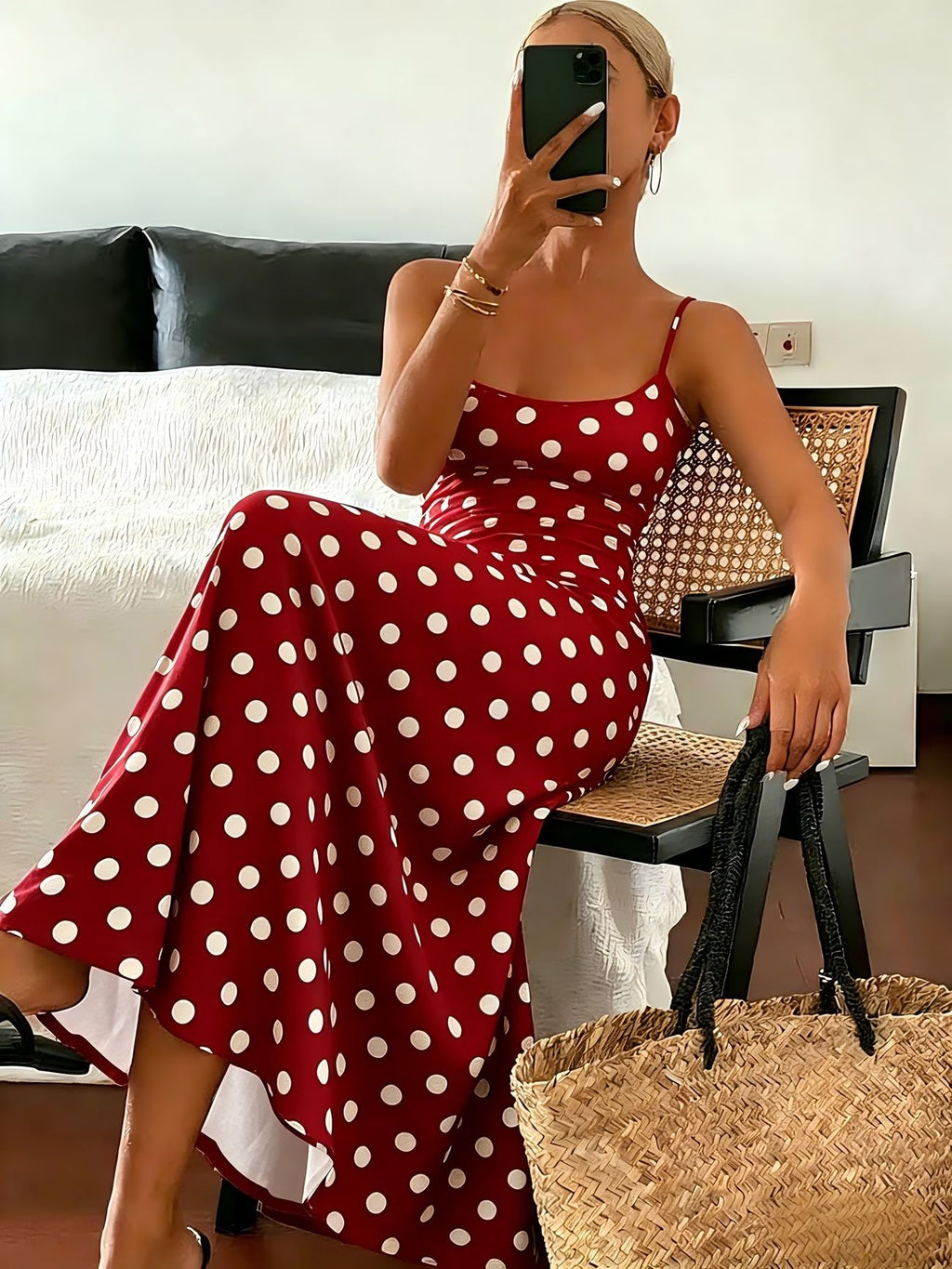 Elegantes Polka-Dot A-Linienkleid