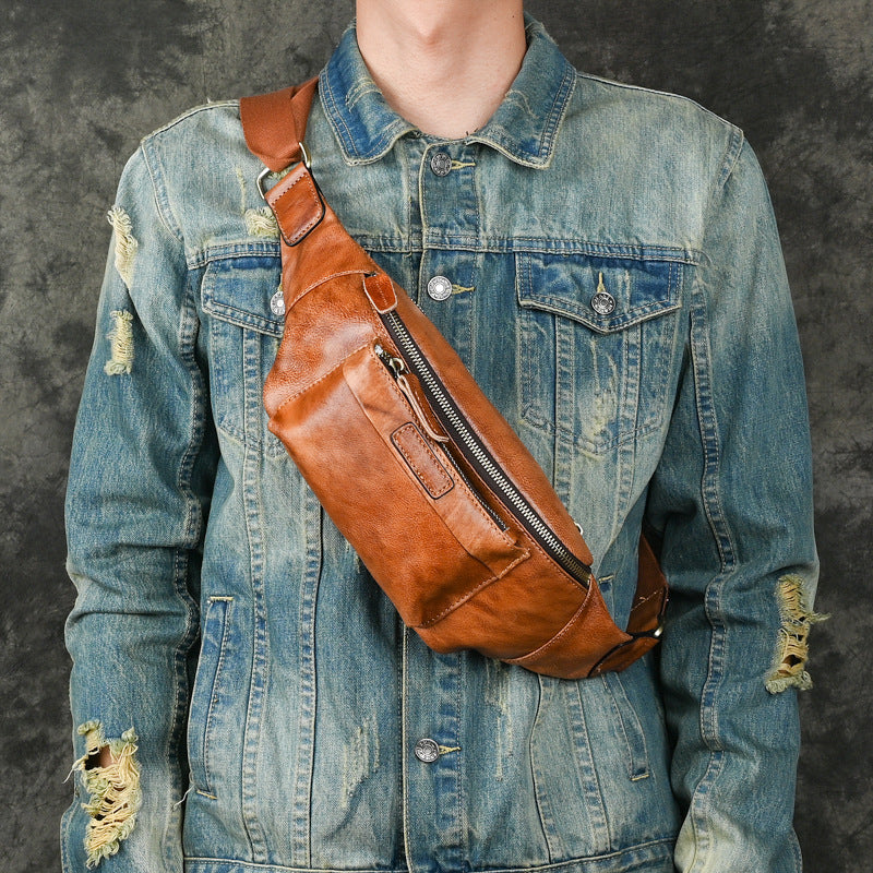 Retro-Brusttasche aus echtem Leder