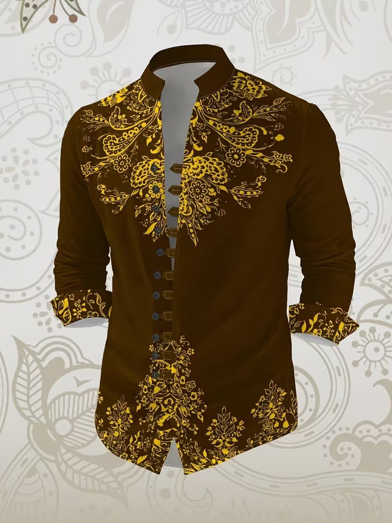 Langärmliges Herren-Mandarin-Kragen-Shirt – Bild 15 | LuxeStyle