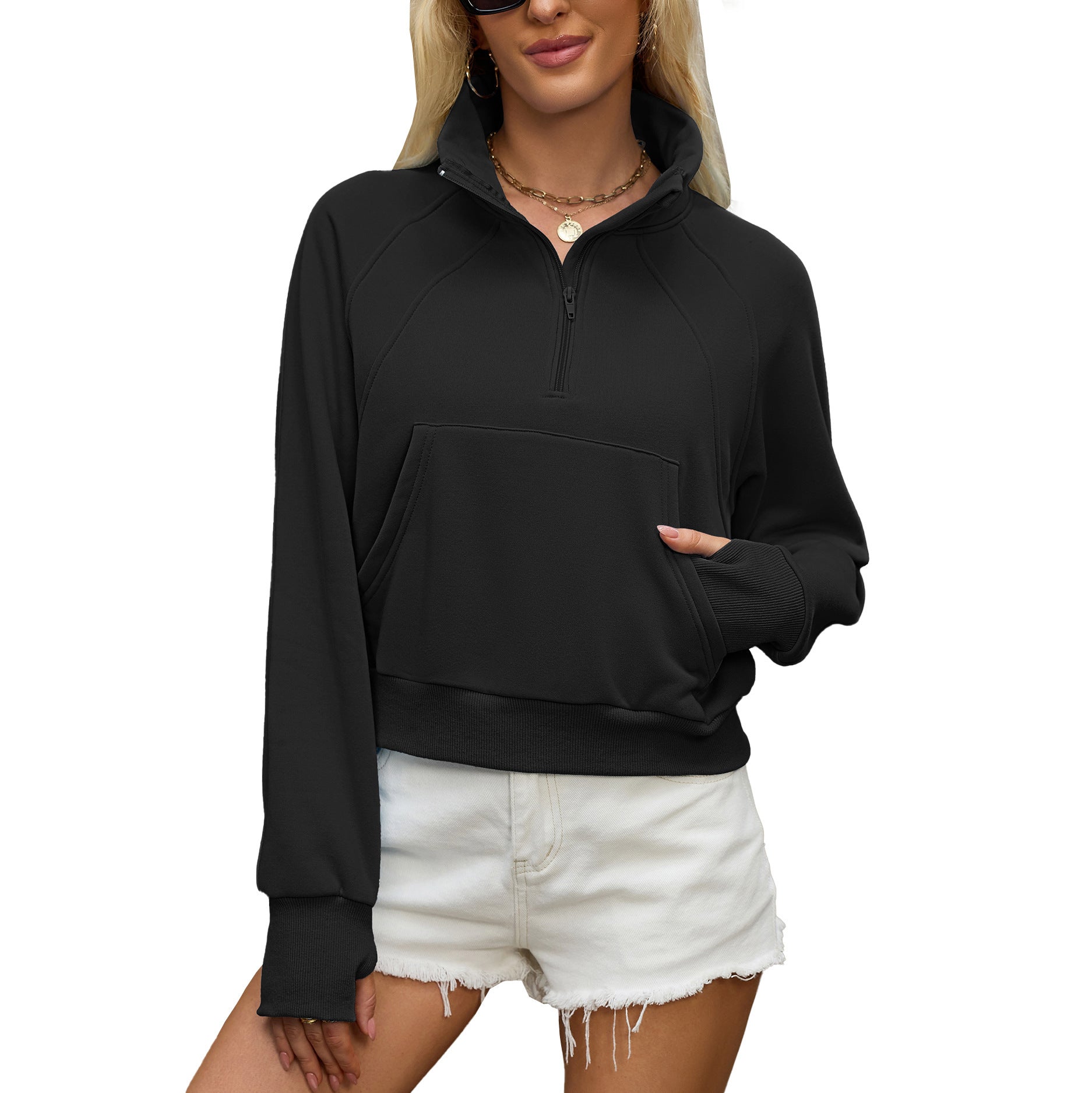 Cropped Hoodie mit langen Ärmeln