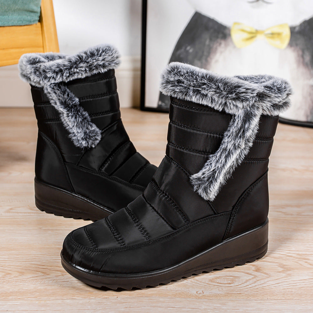Gefütterte Damen-Schneestiefel mit Kunstfellkragen