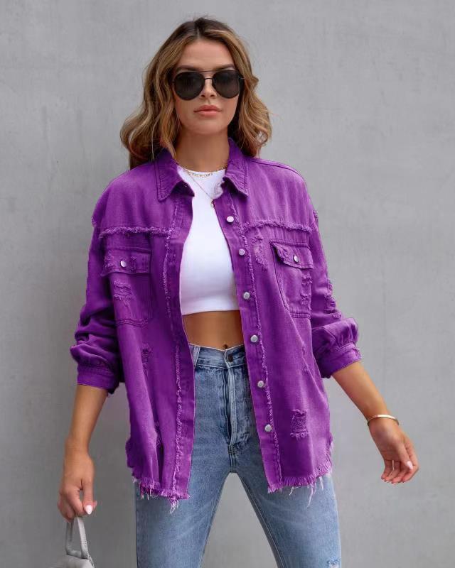 Fashion Ripped Shirt Jacket Damen