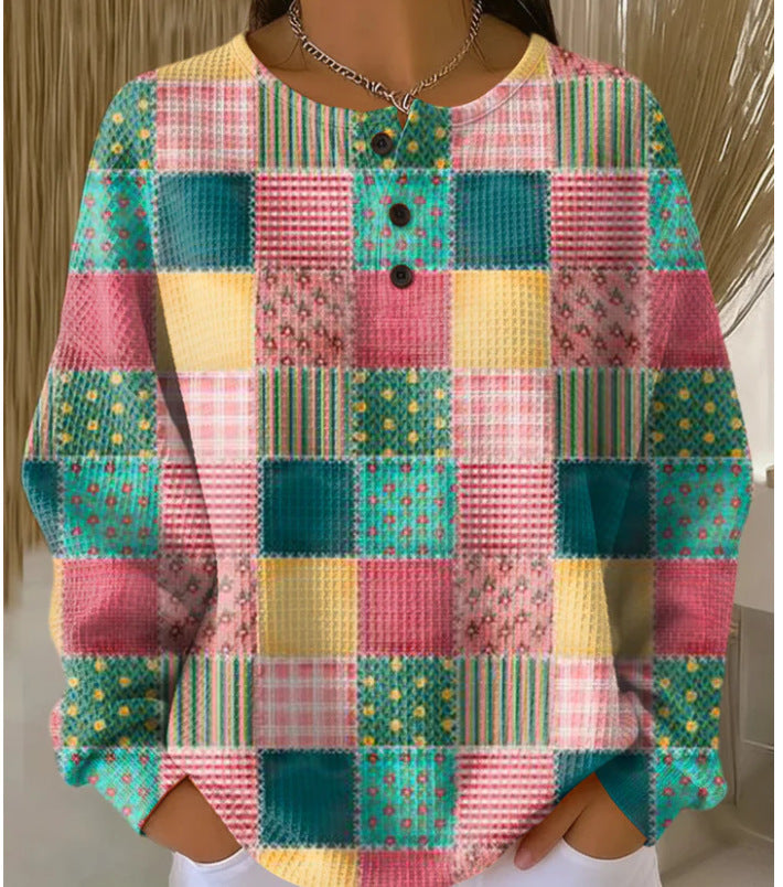 Weihnachtliches Plaid-Hoodie mit Druckknöpfen