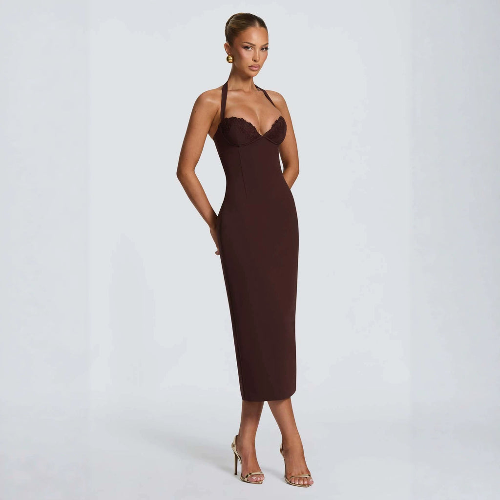 Neckholder-Kleid mit Spitze