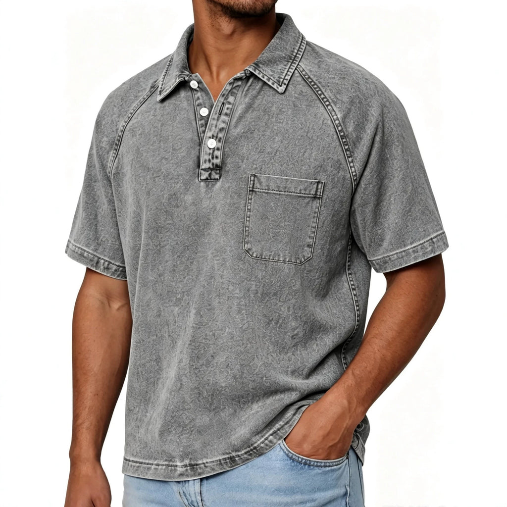 Gewaschener Cord-Polo mit Kragen, Amerikanischer Stil