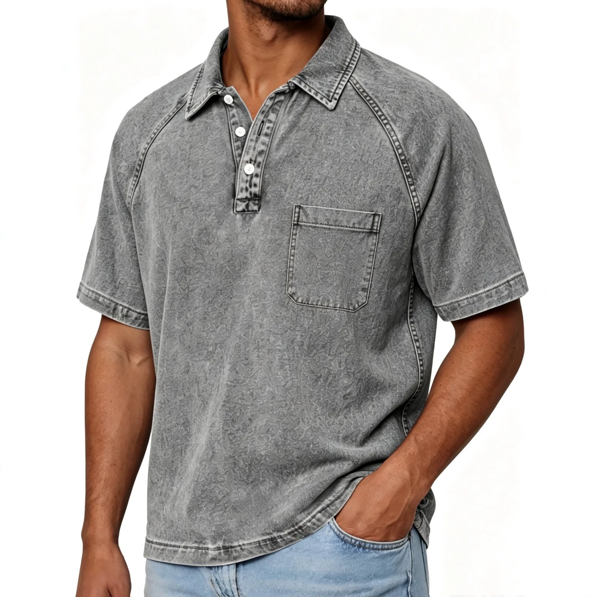 Gewaschener Cord-Polo mit Kragen, Amerikanischer Stil