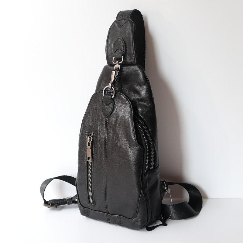 Leinenbrusttasche aus Rindsleder, schwarz – Bild 3 | LuxeStyle