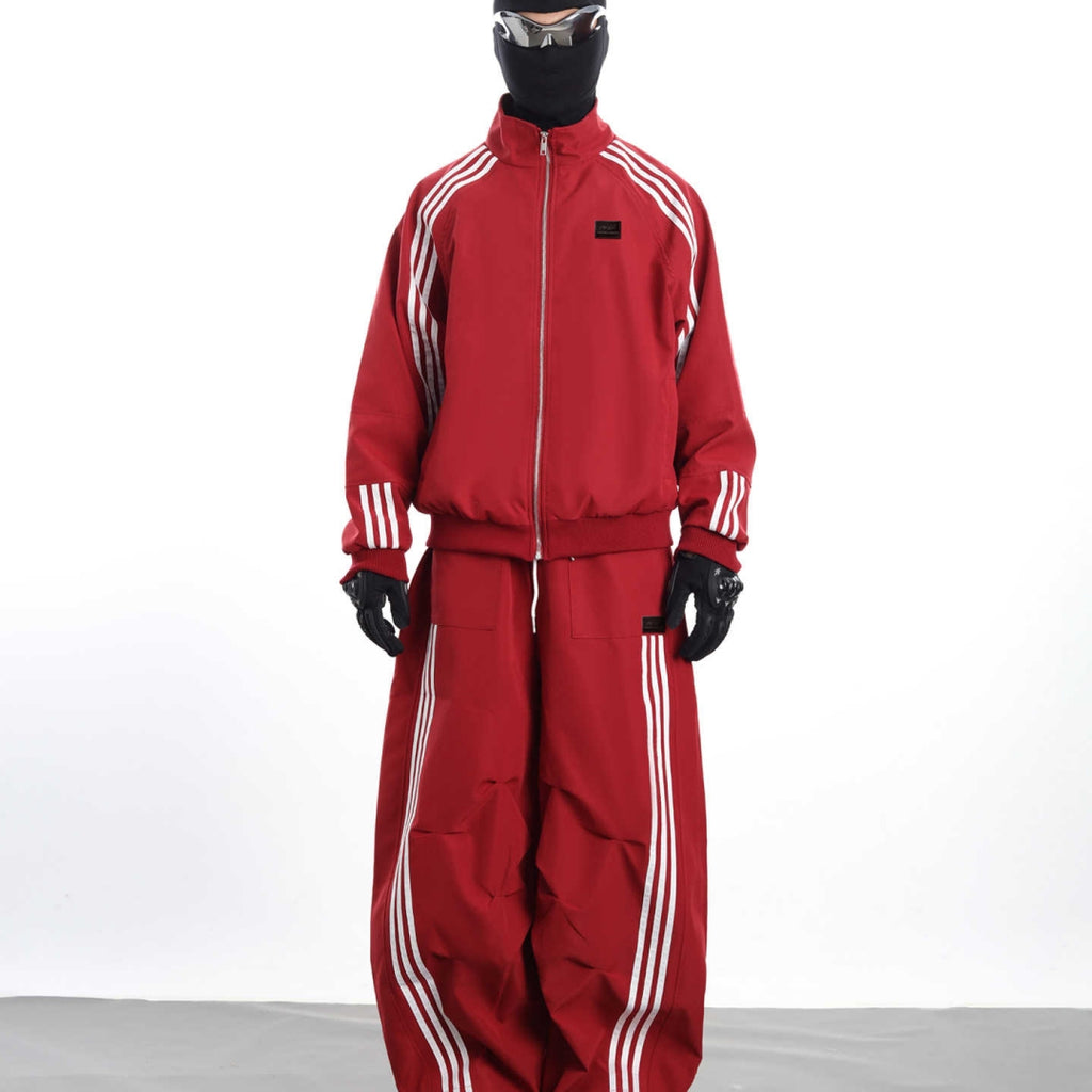 Retro Sport-Casual Gestreifte Jacke und Weitbein-Hose