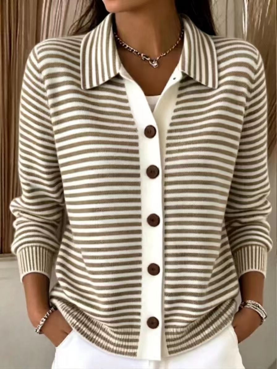 Gestreifter Strick-Cardigan mit Knopfleiste