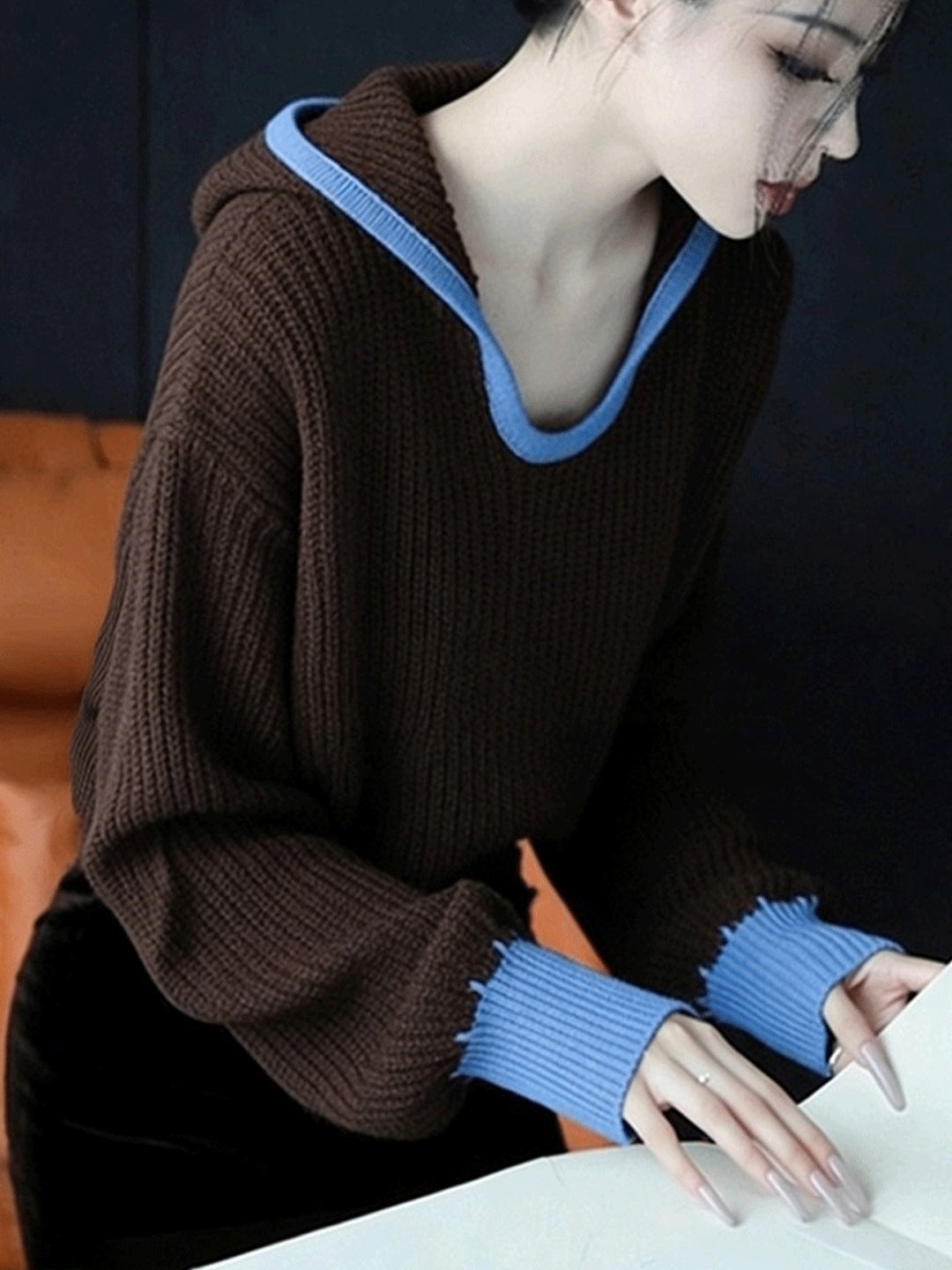 V-Ausschnitt Strickpullover im French-Style
