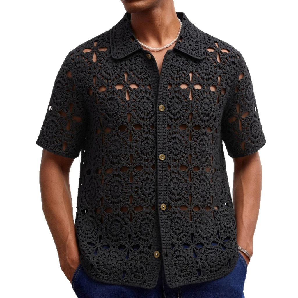 Herren Sommer Kurzarm-Crochet-Shirt