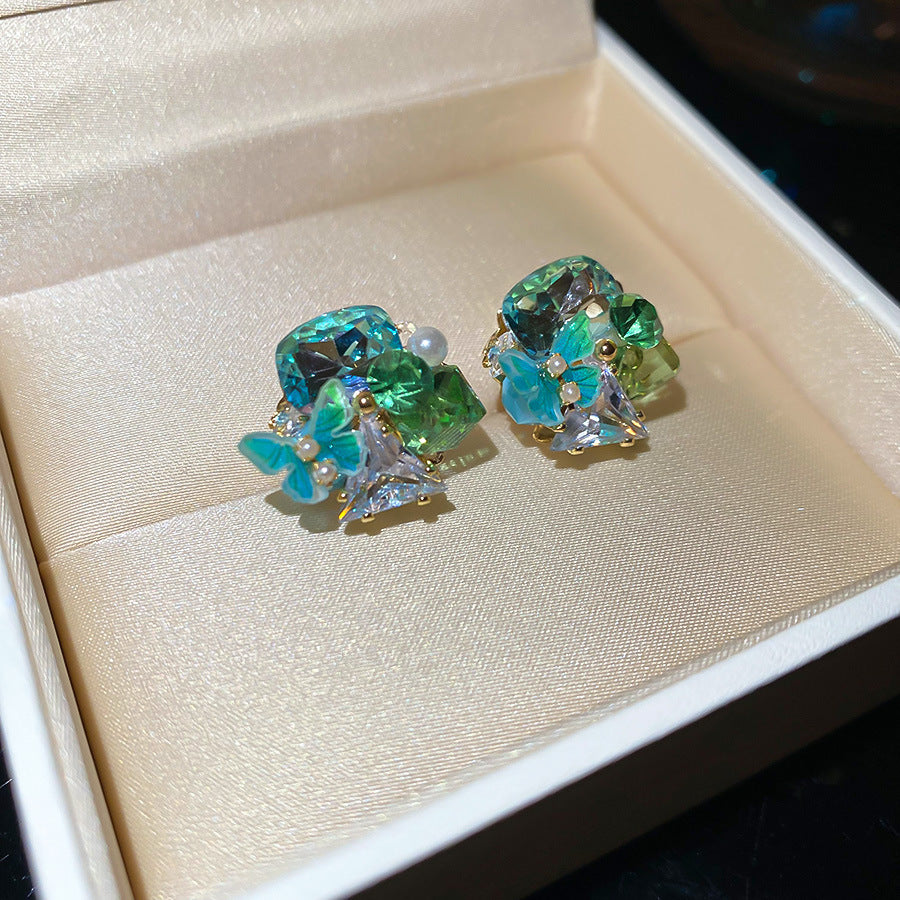 Ohrstecker Emaille-Blume mit Strass & Perle – Ansicht 5