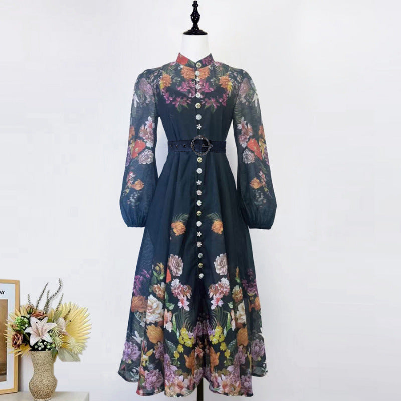 Midi-Kleid mit Stehkragen und Puffärmeln – Bild 19 | LuxeStyle